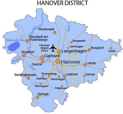 Hannover på kortet over Tyskland